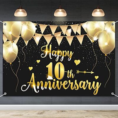 6x4ft Happy 10th Anniversary Banner Backdrop - 10 Wedding