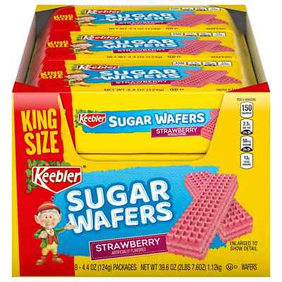 Keebler King Size Strawberry Sugar Wafers Value Pack Bundle 4.4 oz  (Pack of 9)
