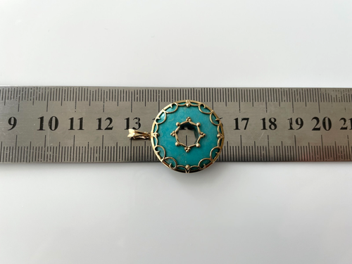 Turquoise Pendant 9ct Gold Turquoise Donut Gold Pendant with Clip Bail - 第 2/20 張圖片