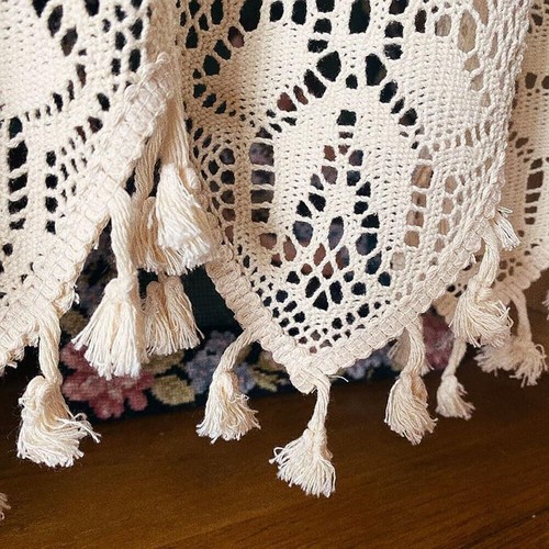 Vintage Crochet Half Curtain Tassels Window Door Panel Drapes Kitchen Valances - Picture 13 of 33