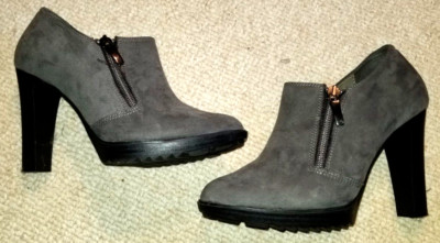 Womens Shoes-NILA & NILA-ITALY-gray leather/suede bootie w/4 inch heel-37 (US 7)