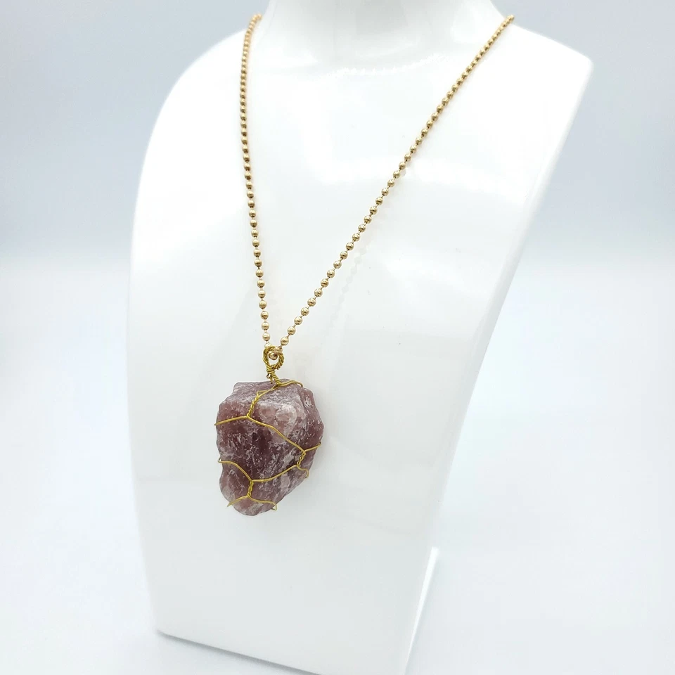 Collar de aleación de cuarzo fresa piedra cruda [ORO] Love Friend cristal espiritual  Foto 4 de 4