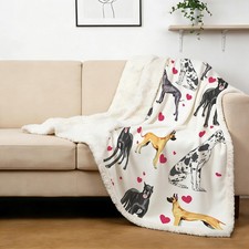 Great Dane Dog Blanket Red Heart Puppy Print Sherpa Fleece Throw Blanket Funn...