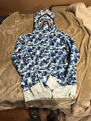 A Bathing Ape Bape Shark Full Zip Hoodie Blue Camo, Size Medium