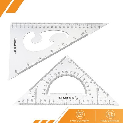 2 Set Triangle Ruler Square Set with Built-in Protractor 22cm 45/90 Degrees