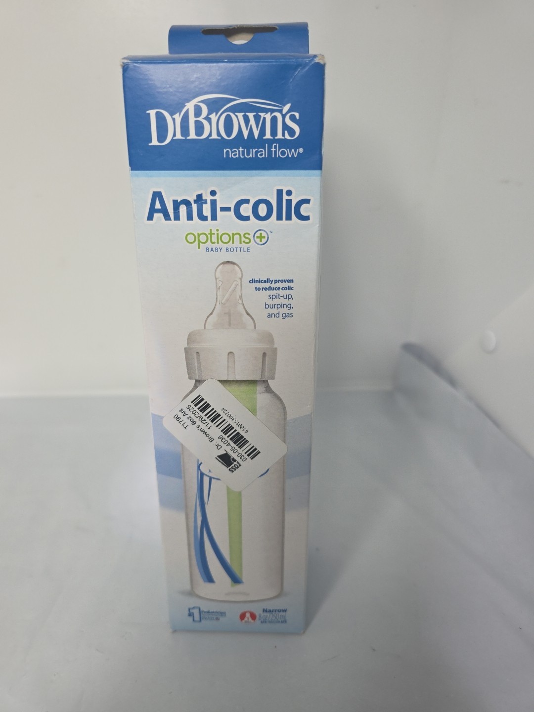 Dr. Brown's Natural Flow Baby Bottle anti-colic narrow 8 oz level 1 nipple.