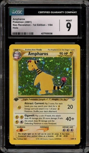 Pokemon Ampharos Neo Revelation 1st Edition Holo Rare #1 CGC 9 Mint
