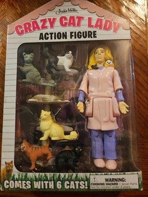 Crazy Cat Lady Action Figure by Archie McPhee Toys comes W/ 6 Cats NIB - Read 