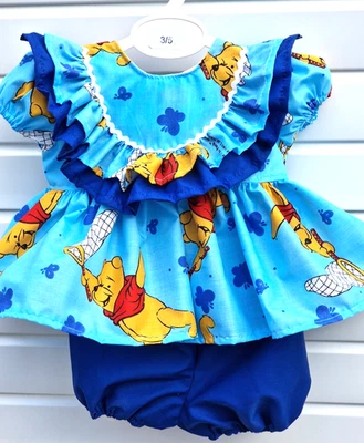 DREAM BABY WEAR UK TRAUM 0-8 JAHRE Baby Mädchen Vintage blau Winnie Pooh Longtop & Unterhose Set