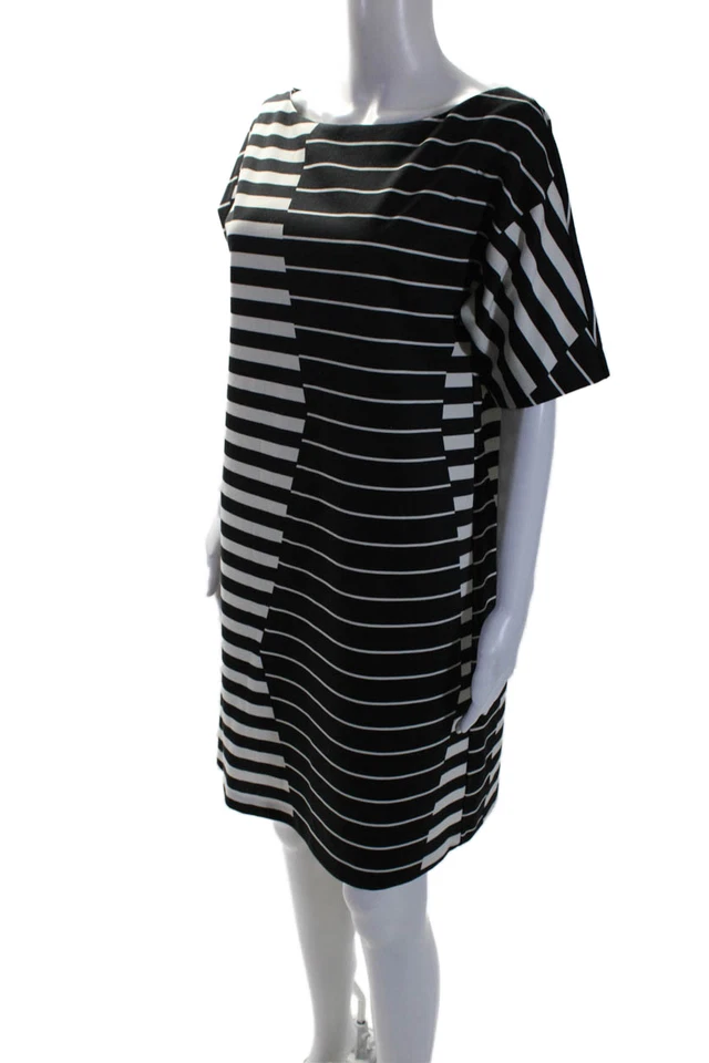 Phoebe Couture Womens Striped Print Knee Length Shift Dress Black White Size 12 - Image 2 of 4