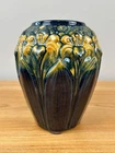 Brush McCoy Amaryllis Art Pottery Dark Blue Majolica Cabinet Vase