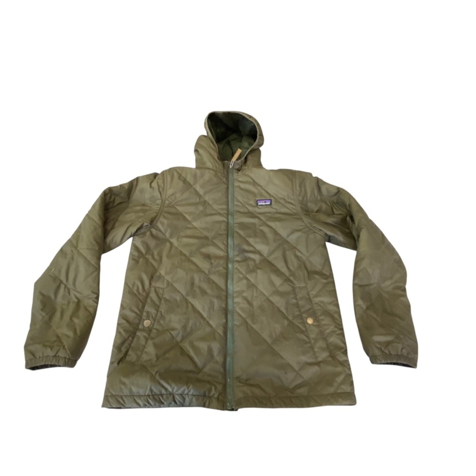 Patagonia Kids' DIAMOND QUILT HOODY Jacket size XL Olive green