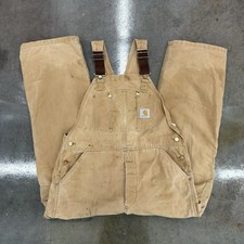 Carhartt R02 BRN Quilt-Lined Duck Bib Overalls Made In USA Vintage Distressed