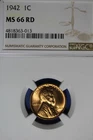 1942 NGC 1C MS66RD LINCOLN WHEAT CENT #B50928