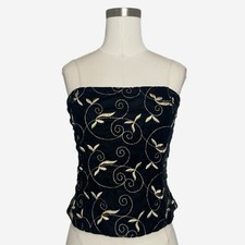 Vintage Y2K Scott McClintock black velvet bustier corset gold floral medieval S