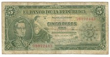 1960 Colombia 5 Pesos de Oro Banknote - Series M, Cordoba