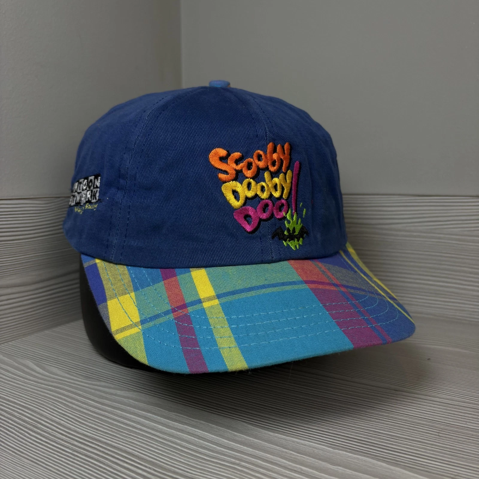 Vintage 90's Scooby Doo Cartoon Network Hat Plaid Scrunchie Tail Back Cap Tie