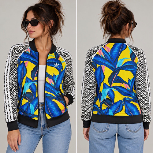 Adidas Originals Womens S Tropical Leaf Track Jacket Trefoil 3 Stripe Colorful