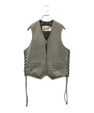 Schott Gray Leather Vest with Zip Front  Stylish & Durable Design