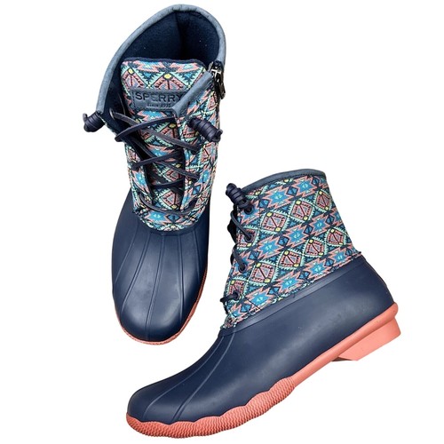 Sperry Women's Aztec Navy & Coral Boots STS87065 Size 7 New No Box