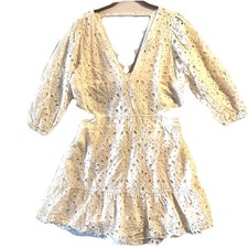 EXPRESS SWAN EYELET XL CUTOUT TIE BACK MINI DRESS Ivory NWT