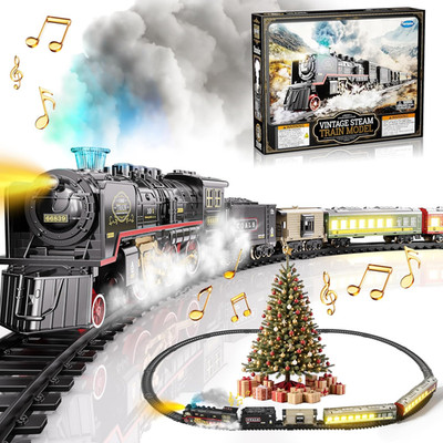 Electric Steam Train Set with Glowing Passenger Carriages,Locomotive Train Model