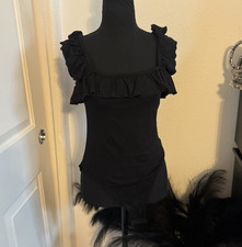 Women s Black Solid Ruffle bodysuit style shirt Size L
