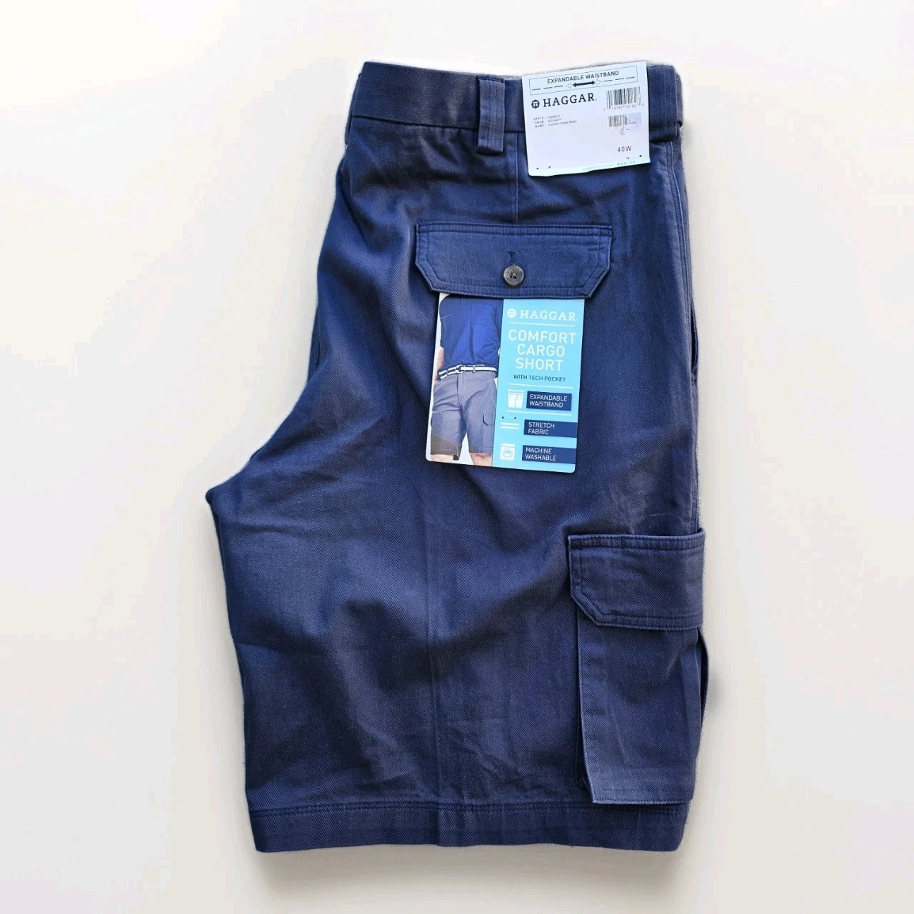 Men’s Haggar Comfort Cargo Shorts – Waist 40 – Expandable Waist – Stretch - Navy