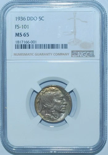 1936 NGC MS65 FS-101 DDO Doubled Die Obverse Buffalo Nickel