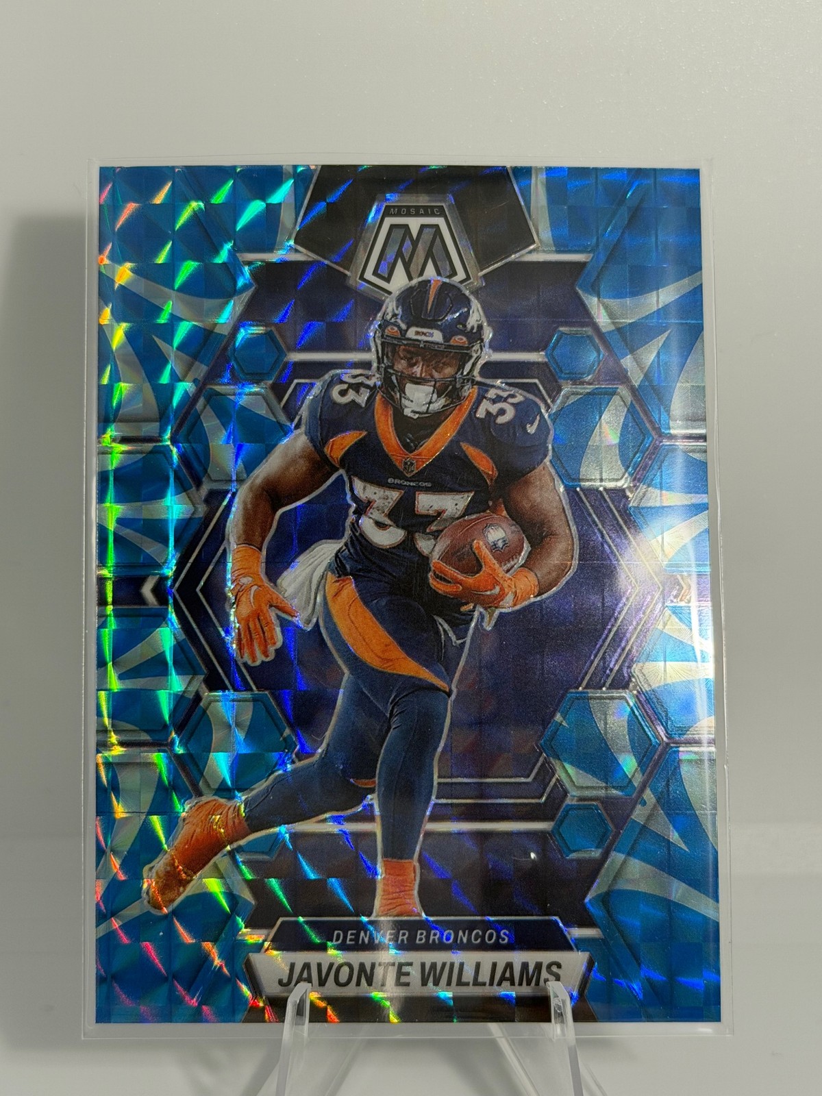 Javonte Williams 2021 Panini Mosaic #315 Prizm Reactive Blue RC Denver Broncos