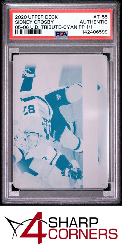 2020 UPPER DECK 2005-06 TRIBUTE CYAN PRINTING PLATE 1/1 SIDNEY CROSBY PSA AUTH