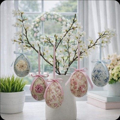 Deko 12 Ostereier Motiv Vintage Blüten Rose Ostern Ei 4x5cm Clayre & Eef Ostern