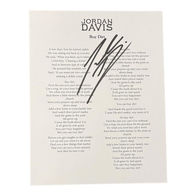 #ad Jordan Davis Country Signed Autographed Buy Dirt Lyric Sheet $69.99