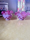 2 PC Lot Fenton Coin Dot Cranberry Bowl & Rose Bowl Opalescent