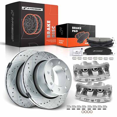 Rear Drilled Rotor & Ceramic Brake Pads + Calipers for Dodge Ram 2500 3500 09-10