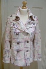 Size 12 Medium Full Circle Usc Cream Pink Herringbone Pea Coat Military Jacket