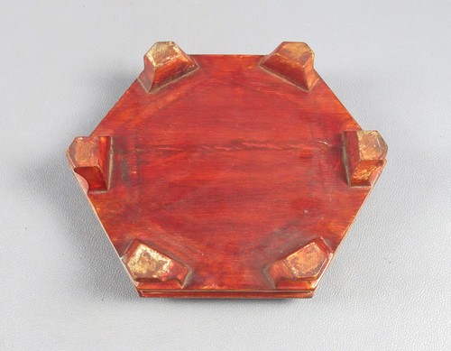 Vaso ceramica Cinese artigianato dipinto inciso con base legno vintage XX Sec. - Picture 23 of 24