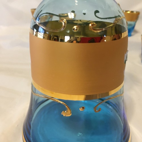 Vtg Blue Gold Italian Enamel Hand Painted Art Glass Decanter Set 6 shot glasses - Picture 11 of 24