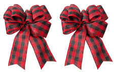 Christmas Bows Set 2- Red Black Buffalo Plaid 8" Christmas Gift Bow Wreath Bow