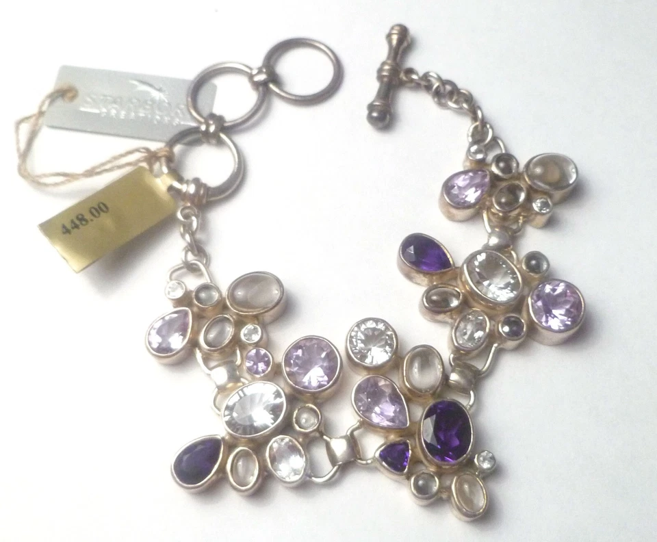 Starborn 925 Sterling Amethyst, Quartz, Topaz linked bracelet Lobster Clasp - Image 2 of 4