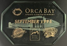 1995 Vancouver Grizzlies + Canucks Glass Presentation Piece Hockey Basketball 