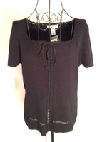 Real Clothes Sz L Black Knit Lace Embellishments Short Sleeve Knit Blouse Real Clothes Sz L Black Knit Lace Embellishments Short Sleeve Knit Blouse