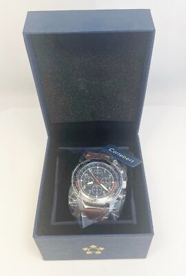 NOS Mens Cortebert CB-3006-01 Pennant Black Chronograph Watch w/ Box & Tags