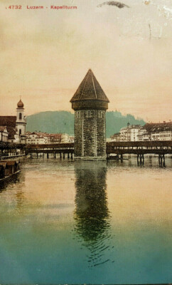 Historische Postkarte, 1910er, Luzern, Vierwaldstättersee, Kapellturm, Rarität