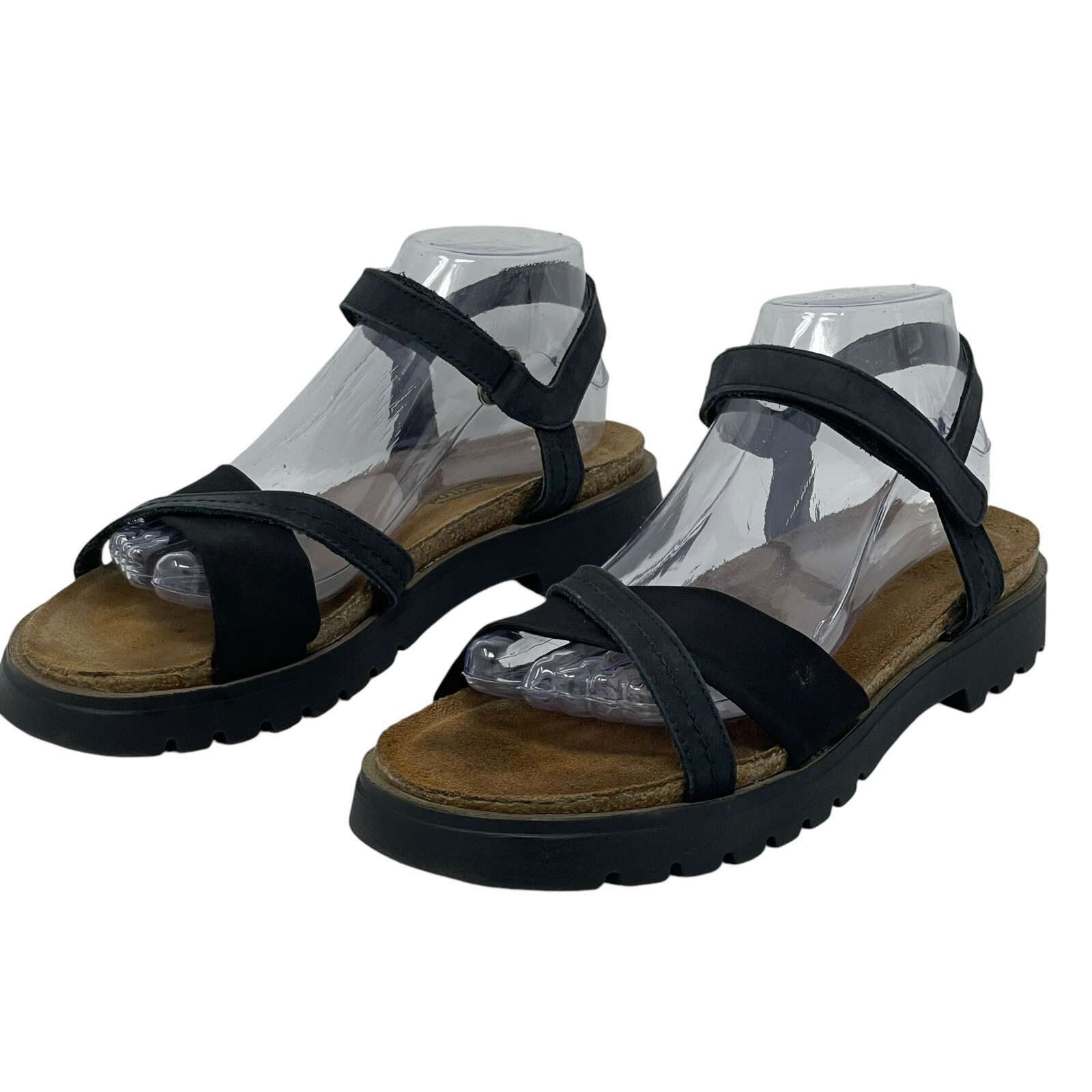 SAOLA Sandali Naot taglia 10 neri cinturino regolabile plantare sughero suola strappo comfort viaggio