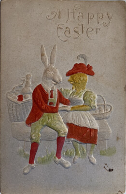 Easter Dressed Rabbit & Chicken Embossed Anthropomorphic Austria 1910s 002