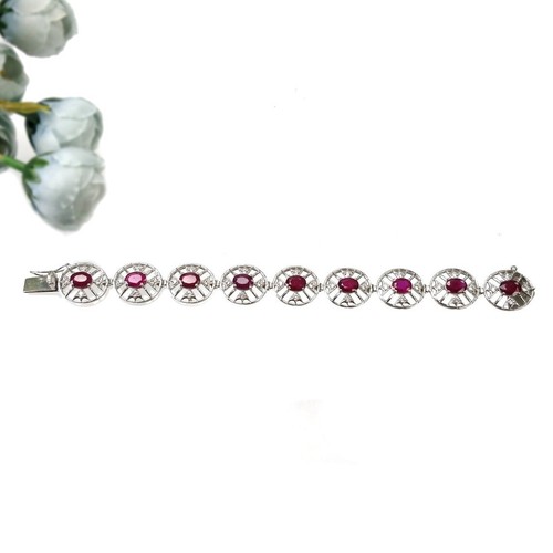 "Juego de brazalete de tenis de 17,30 gms relleno de vidrio rubí de piedra preciosa czalete de plata 925" - Imagen 7 de 8