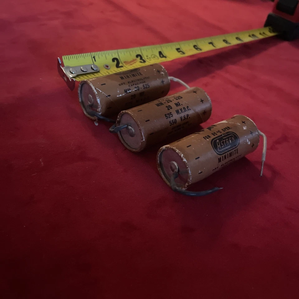 Condensadores de papel axial para guardabarros Astron Minimite 20 UF 525V 1961 3 piezas vintage Foto 4 de 4