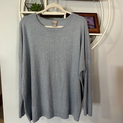 Chico's Women's 3 XL Extra Large Blue Thin Cashmere Blend Crewneck Sweater
