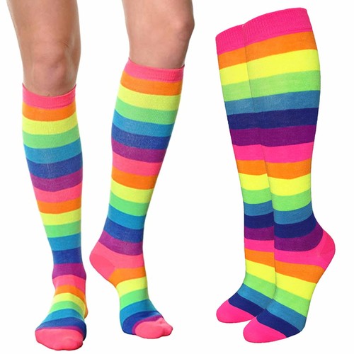 Women's Rainbow Pride Festival Knee Highs Socks Neon Stripe Multicolor
